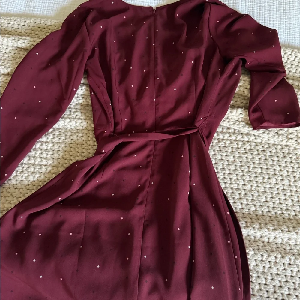 LOFT size 8 Red Wrap Tie Front Sundress Long Sleeve - Picture 5 of 6